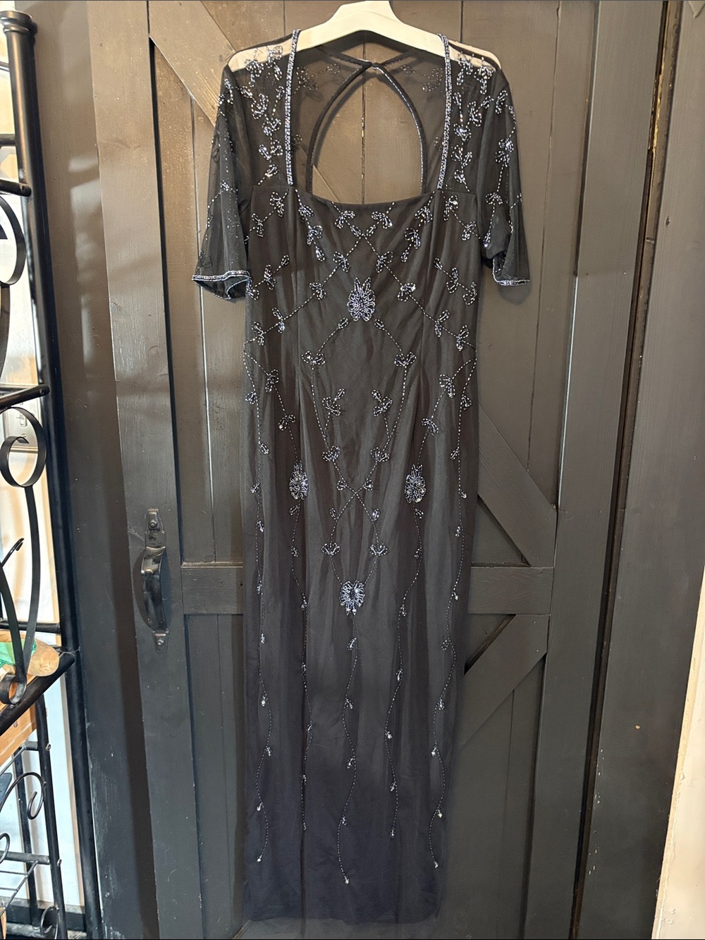 Papell Boutique Black Beaded Sheer Maxi Dress